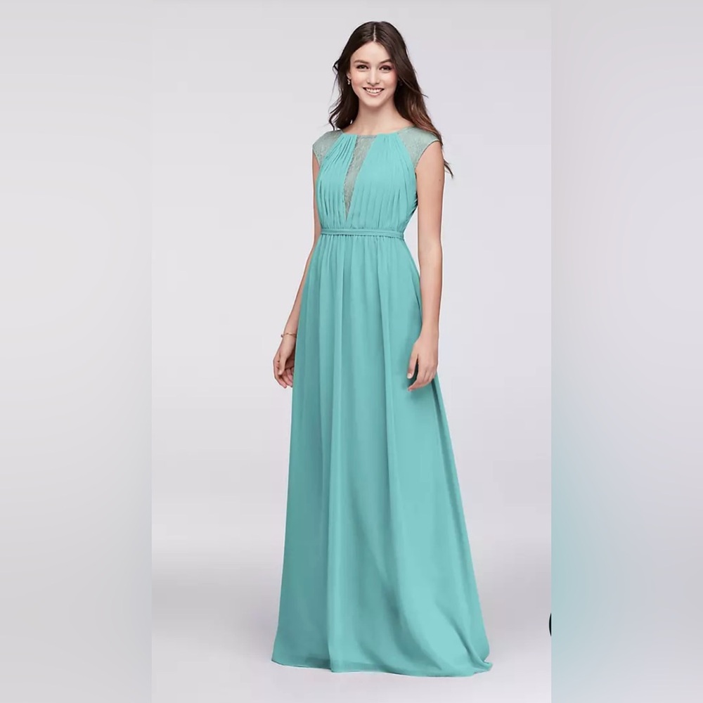 David’s Bridal Bridesmaid‎ Dress Size 2 Aqua Blue Green Spa Chiffon